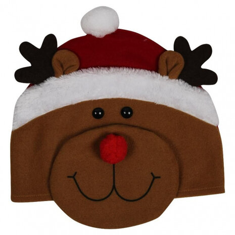 kerstmuts rendier 27 x 21 cm pluche bruin/wit