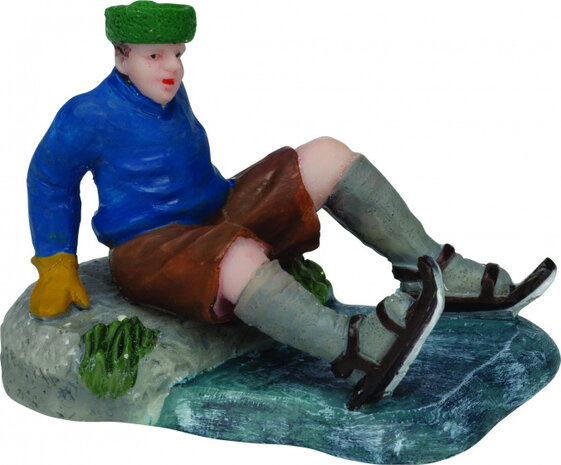 kerstfiguur Jongen op ijs 3 cm blauw/groen/bruin