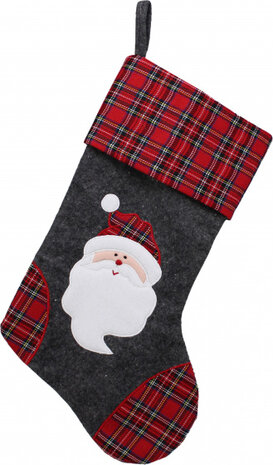 kerstsok Kerstman 45 cm katoen rood/grijs