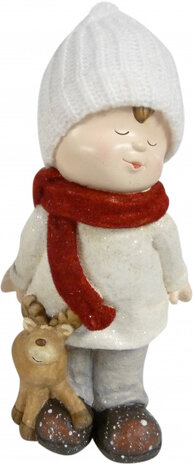 kerstbeeldje jongen 45 cm keramiek wit/rood