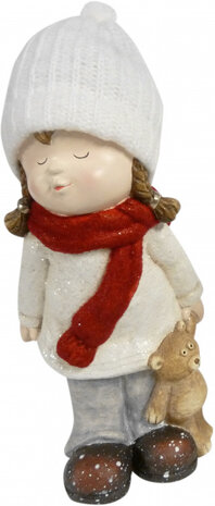 kerstbeeldje meisje 45 cm keramiek wit/rood