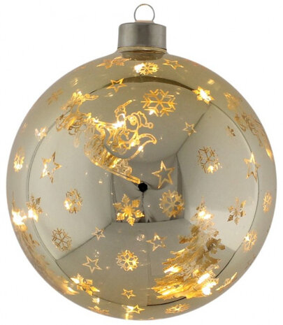 kerstbal verlicht led 12 cm glas goud
