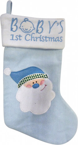 kerstsok Baby&#039;s 1st Christmas 45 cm fleece blauw/wit
