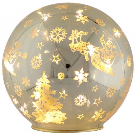 kerstbal verlicht led 15 cm glas goud