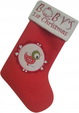 kerstsok Baby&#039;s 1st Christmas 45 cm fleece rood/wit