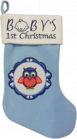 kerstsok Baby&#039;s 1st Christmas 45 cm fleece wit/blauw