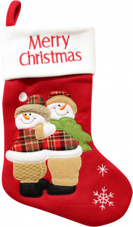 kerstsok Sneeuwpoppen 45 cm fleece rood/wit
