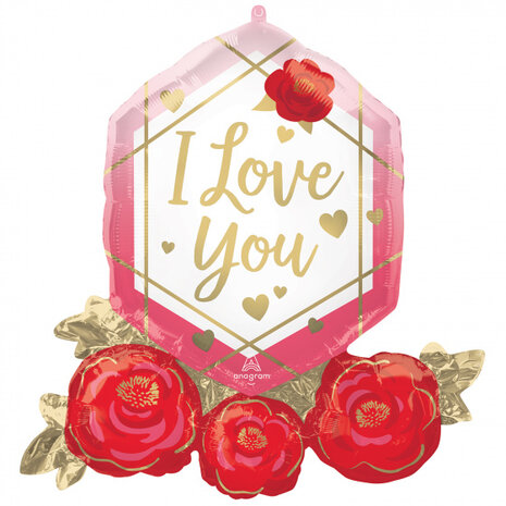 folieballon I love you 76 x 71 cm rood/roze/goud