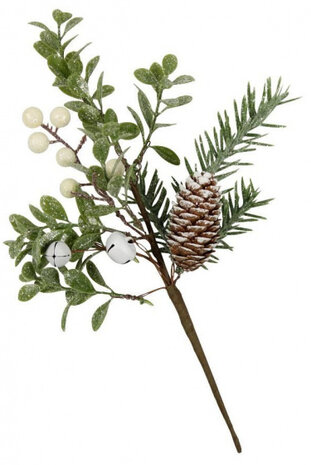 steker kersttak met besjes 28 cm groen/wit/bruin