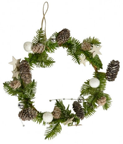 kerstkrans dennenappel 18 cm groen/wit/bruin