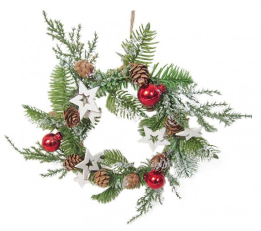 kerstkrans dennenappel 15 cm groen/wit/rood