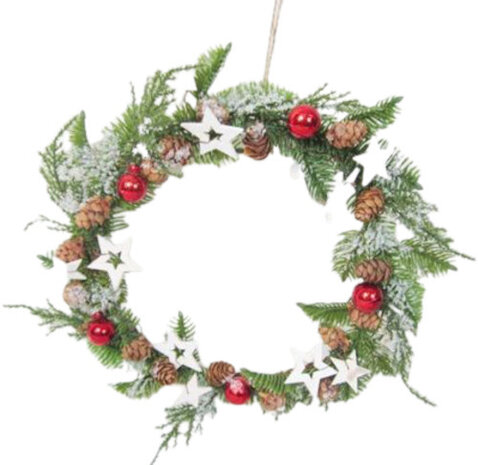 kerstkrans dennenappel 23 cm groen/wit/rood