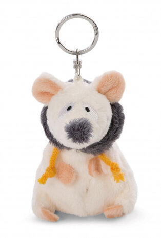 sleutelhanger Muis junior 10 cm pluche/staal grijs/wit