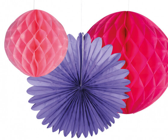 honeycombs 50 cm papier roze/paars 3 stuks