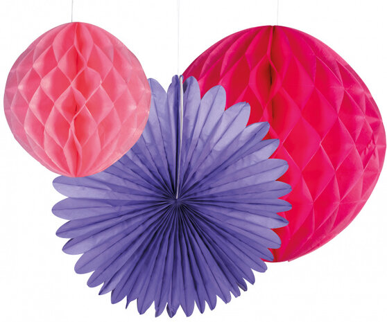 honeycombs 50 cm papier roze/paars 3 stuks
