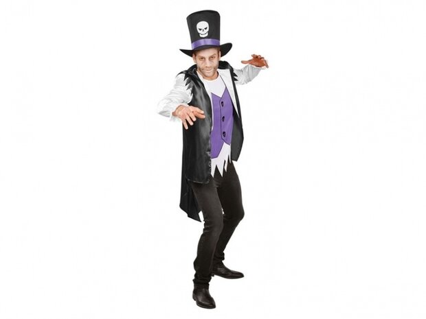 halloweenkostuum zombiepiraat heren zwart/paars mt M