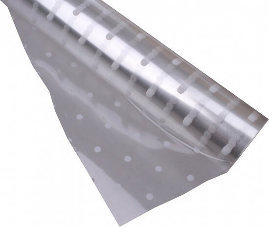 cadeaufolie stippen 70 x 500 cm transparant/wit
