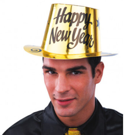feesthoed Happy New Year papier goud one-size
