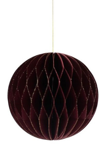 kerstbal 15 cm papier bordeaux/goud
