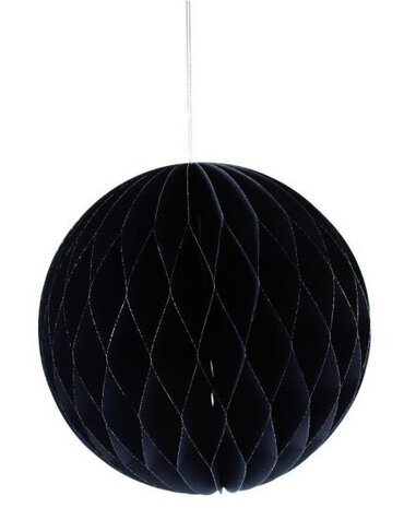 kerstbal 15 cm papier donkerblauw/zilver