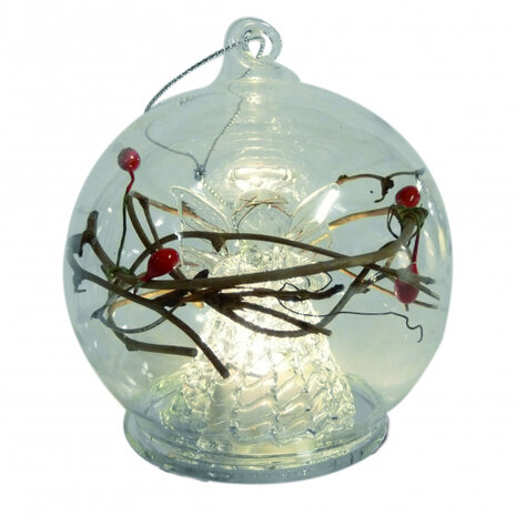 kerstbal engel led 8 cm glas transparant