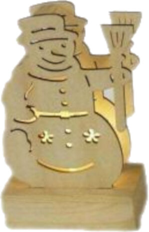 kerstfiguur sneeuwpop led 10 x 8 x 4,2 cm hout naturel