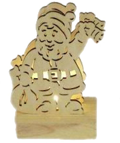 kerstfiguur kerstman led 10 x 8 x 4,2 cm hout naturel