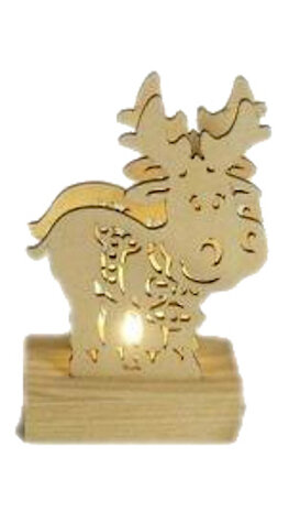 kerstfiguur rendier led 10 x 8 x 4,2 cm hout naturel