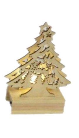 kerstfiguur kerstboom led 10 x 8 x 4,2 cm hout naturel
