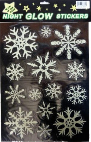 glow-stickers sneeuwvlokken 40 x 29,5 cm wit 14-delig