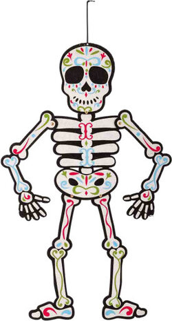 hangdecoratie skelet 65 cm wit/zwart