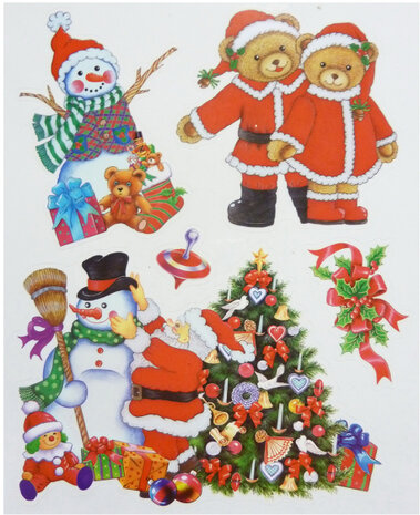 raamstickers Kerst beer 30 x 42 cm rood/wit 5-delig