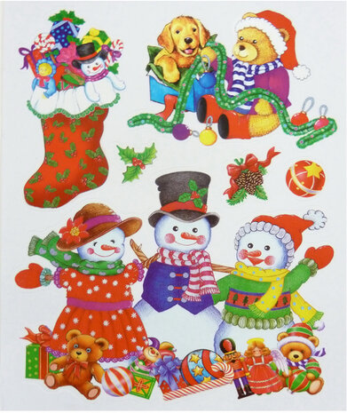 raamstickers Kerst sok 30 x 42 cm rood/groen 6-delig