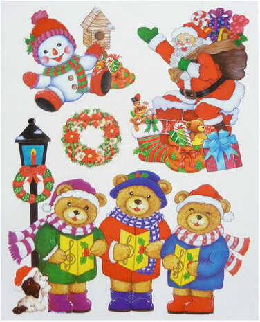 raamstickers Kerst sneeuwpop 30 x 42 cm rood/geel 4-delig