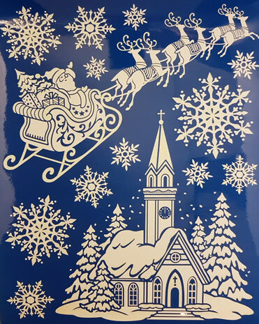 raamsticker Kerstfiguren rendieren 41 x 29 cm wit