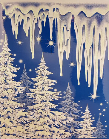 raamsticker Winterfiguren ijspegels 41 x 29 cm wit