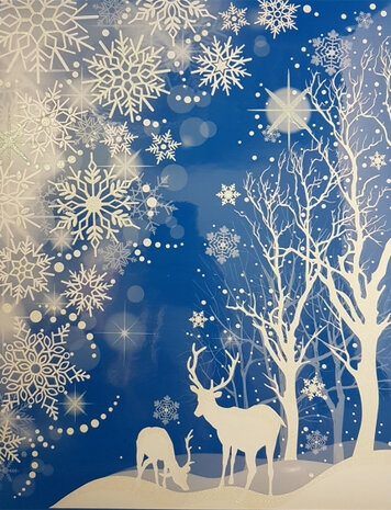 raamsticker Winterlandschap herten 41 x 29 cm wit