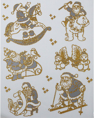 raamstickers No&euml;l hobbelpaard 30 x 42 cm goud 6-delig
