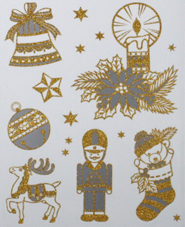 raamstickers No&euml;l kerstbel 30 x 42 cm goud/grijs 7-delig
