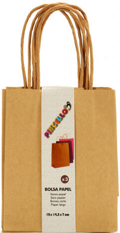 cadeautassen 12,5 x 16,5 x 6 cm papier bruin 3 stuks