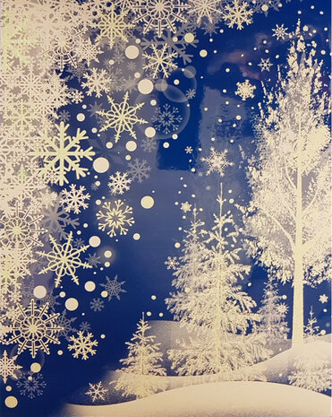 raamsticker Kerstlandschap kristallen 41 x 29 cm wit