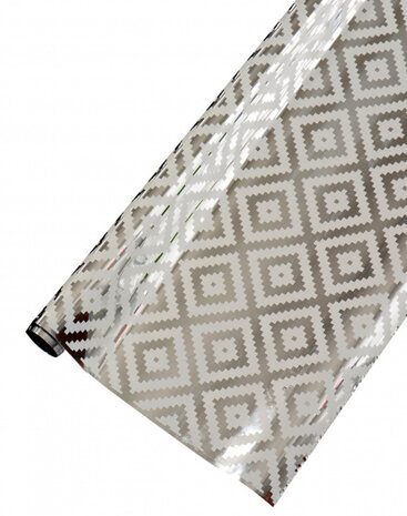 cadeaufolie ruiten metallic 70 x 150 cm wit/zilver