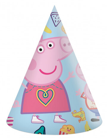 feesthoedjes Peppa Pig karton blauw/roze 6 stuks