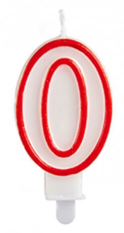 verjaardagskaars cijfer 0 wax 7,5 cm rood/wit