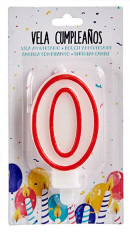 verjaardagskaars cijfer 0 wax 7,5 cm rood/wit