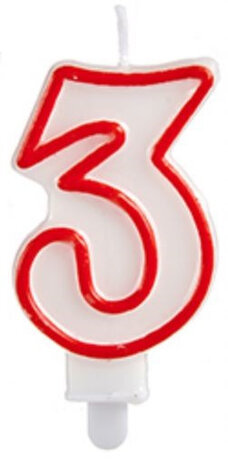 verjaardagskaars cijfer 3 wax 7,5 cm rood/wit