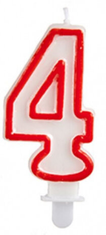 verjaardagskaars cijfer 4 wax 7,5 cm rood/wit