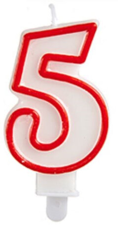 verjaardagskaars cijfer 5 wax 7,5 cm rood/wit