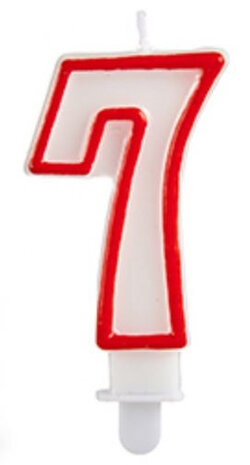 verjaardagskaars cijfer 7 wax 7,5 cm rood/wit