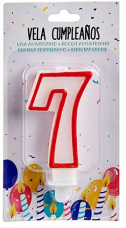 verjaardagskaars cijfer 7 wax 7,5 cm rood/wit